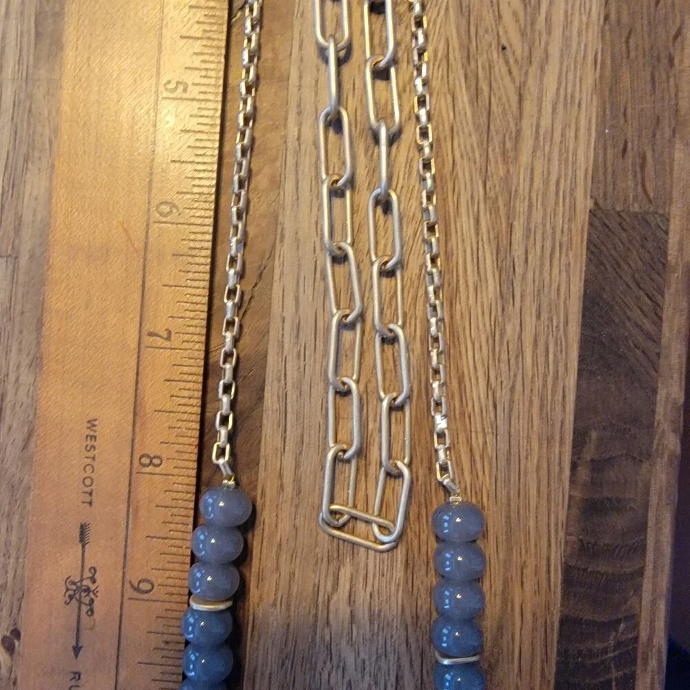 Meghan Browne Style Dot Gray Layered Look Bead & Chain Necklace - Picture 11 of 15